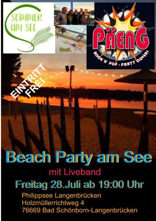 Beach Party am See mit Live Band PÄENG Rockn Pop am 28.07.23